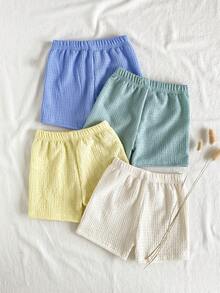SHEIN Vintaside Kids Bộ 4 quần short dệt kim trơn màu, thoải mái, kiểu dáng thường ngày cho bé trai. - Nhiều màu - Xem 2