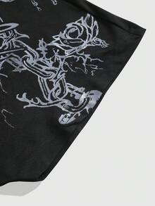 ROMWE MEN Street Life Men's Batwing Sleeve Printed Short Sleeve T-Shirt, Suitable For Everyday Wear In Spring/Summer - Black - View 6