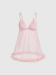 ROMWE Kawaii 情人节可爱甜美娃娃裙，毛绒面料性感睡衣（女士款）