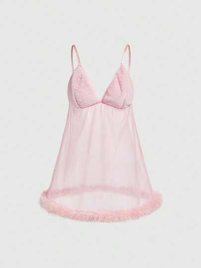 Kawaii Valentine's Day Cute & Sweet Doll Dress, Plush Fabric Sexy Nightgown For Women