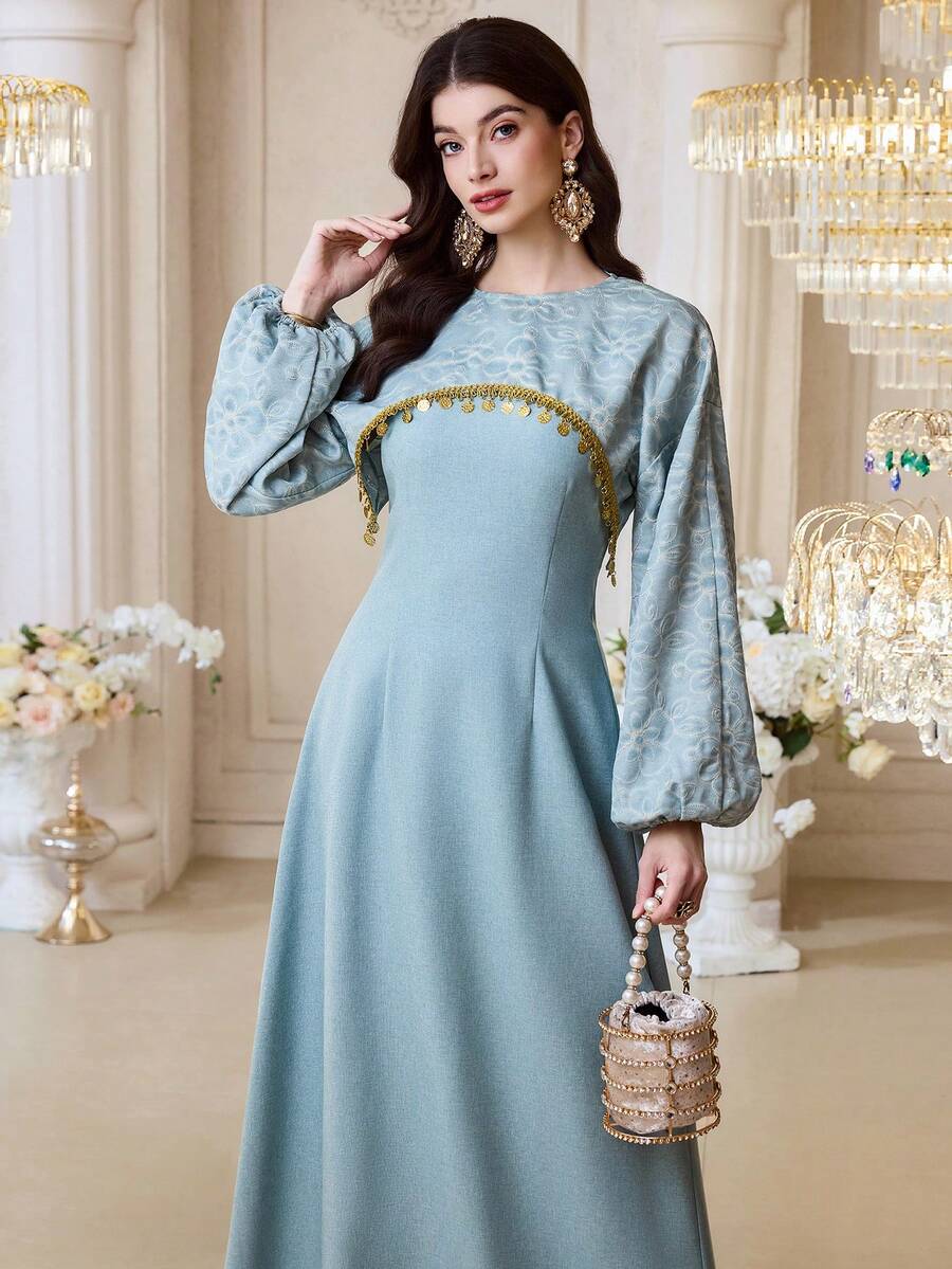 Al Najma 新款浪漫优雅荷叶边设计高端派对礼服 - 杏色 - 查看 1