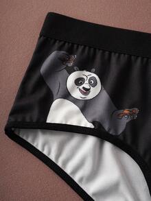 Kung Fu Panda X SHEIN 2 piezas Bragas cómodas con gráficos de dibujos animados lindos para mujer - Blanco y Negro - Ver 3