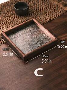 1pc Begonia Flower Vintage Embossed Wooden Glass Walnut Color Snack Storage Box Desktop Storage Dinner Plate Rectangular Polygonal Enamel Tea Tray Dried Fruit And Dessert Household Tray - Walnut - View 13