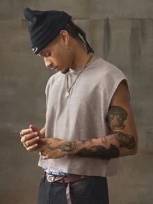 AXEPEAK Men's Metallic Shiny Loose Fit Tank Top, Fashionable For Party And Banquet In Summer - Baby Pink - View 4