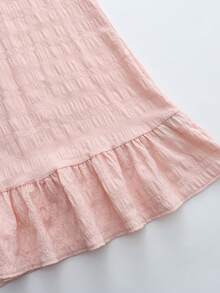 Chiquease Vestido casual de mujer con cuello redondo, volantes en el bajo y espalda descubierta de unicolor - Champán - Ver 6