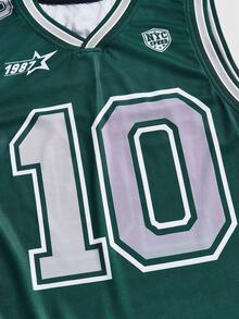 ROMWE MEN Prep Spring/Summer Casual Graphic Men'S Casual Sports V-Neck Loose Fit Numeric Pattern Tank Top - Green - View 3