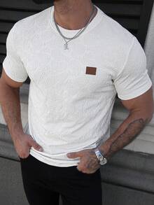 Manfinity CasualCool Men's Cashew Texture Design Round Neck Short Sleeve Casual T-Shirt - Cream - View 4