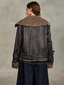 ROMWE Grunge Punk 女士做旧复古Y2K朋克夹克 - 棕色 - 查看 3