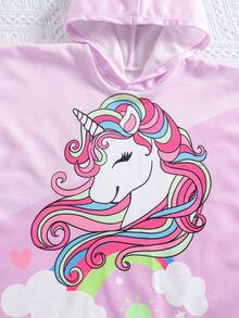 SHEIN 女婴可爱休闲粉色卡通图案连帽宽松泳衣罩衫