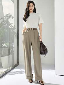 Heiryn Women's Casual Pleated Slant Pocket Straight Leg Pants - Blue - View 5