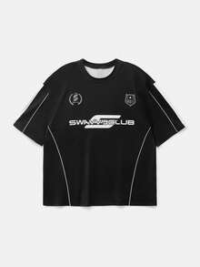 SWAVVY Áo thun nam tay ngắn dáng rộng màu đen, in kỹ thuật số, áo bơi nam, áo tập gym nam, đồ thể thao nam, quần áo tập luyện nam. - màu đen - Xem 3