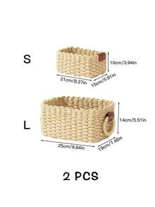 1个编织篮，3件套（小号+中号+大号）编织收纳篮，纸绳编织带提手篮，小型编织收纳篮，可爱装饰礼品篮，储物容器，橱柜抽屉收纳篮，卧室收纳篮，客厅收纳篮，宿舍收纳篮，桌面收纳篮，乡村风装饰篮，波西米亚风可重复使用收纳篮，适用于文具、衣柜收纳篮、玩具收纳篮、化妆品收纳篮，桌面收纳篮，理想礼品篮 - 米色 - 查看 10