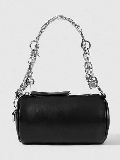 Grunge Punk Borsa a tracolla da donna alla moda con ciondolo a catena e fiocco, adatta per l'uso quotidiano