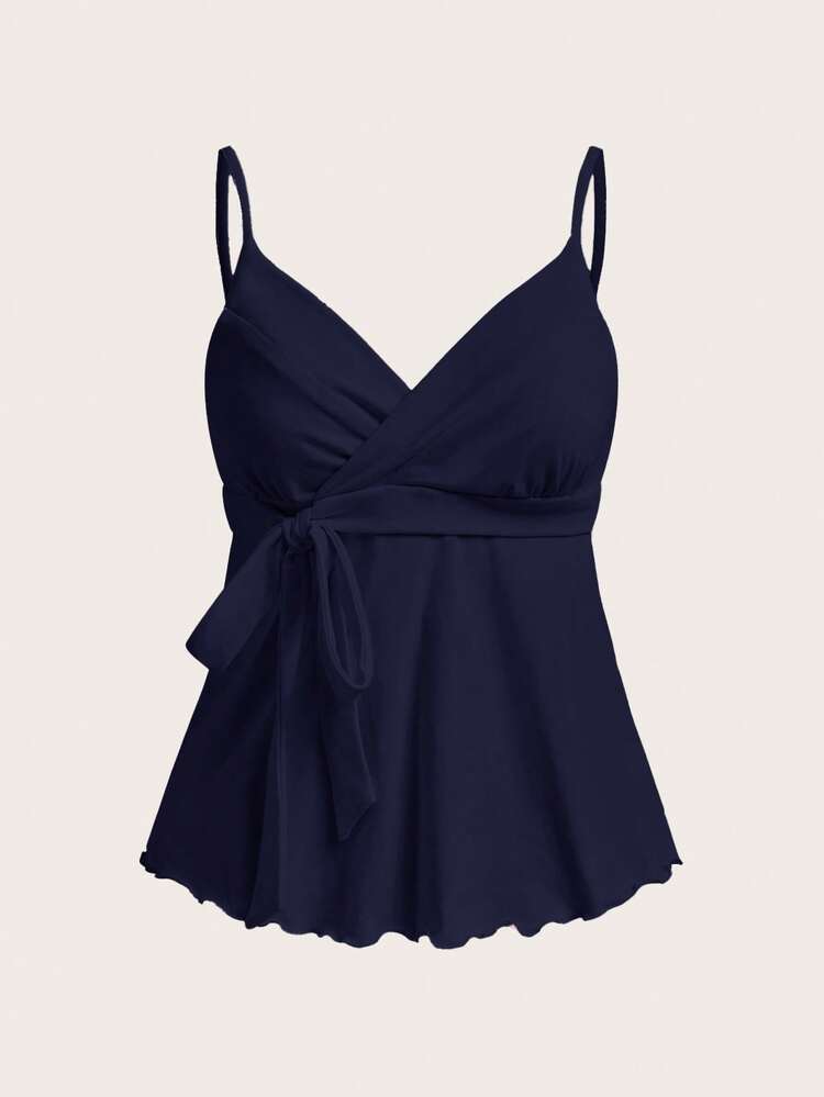 CovetEZ Navy Blue Casual Knitted Cami For Women With Spaghetti Straps Wrap Detail And Asymmetrical Hem Regular Length Dark Blue Top Blue Summer Top Navy Blue Top Cami Tops For Women Sexy Tops For Women Summer - Navy Blue - View 2