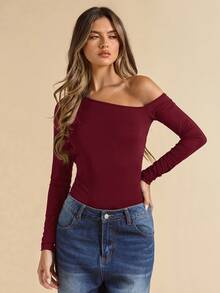 SHEIN BAE Body asimétrico negro con recortes y espalda descubierta, sexy para mujer, primavera/verano - Burdeos - Ver 6