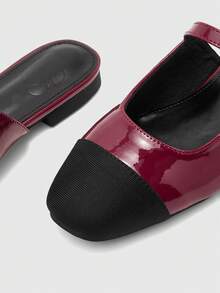 CUCCOO BIZCHIC Zapatos planos de mujer con diseño de color block, sencillo y de moda. Diseño hueco, adecuado para el lugar de trabajo, la oficina y el transporte. Zapatos de mujer cómodos y elegantes, versátiles para vacaciones. - Burdeos - Ver 7