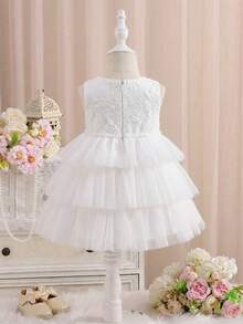 SHEIN Babygirl Elegant & Cute White Textured Sleeveless Loose Summer Dress