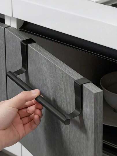 Porte-serviettes en acier inoxydable sans perçage - Crochet adhésif ultra-résistant pour salle de bain, porte d'armoire de cuisine | Supporte serviettes, torchons, gants | Design économe en espace et anti-rouille (1 paquet) Outils de salle de bain