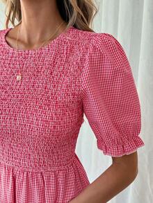 SHEIN LUNE Đầm nữ kẻ caro dáng lửng, thích hợp cho ngày Valentine. - Nhiều màu - Xem 8