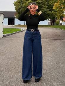 Jeta Ari 春夏优雅性感连体衣，现代时尚百搭红色褶皱领口紧身长袖紧身衣，休闲家居服和日常服装 - 黑色 - 查看 1