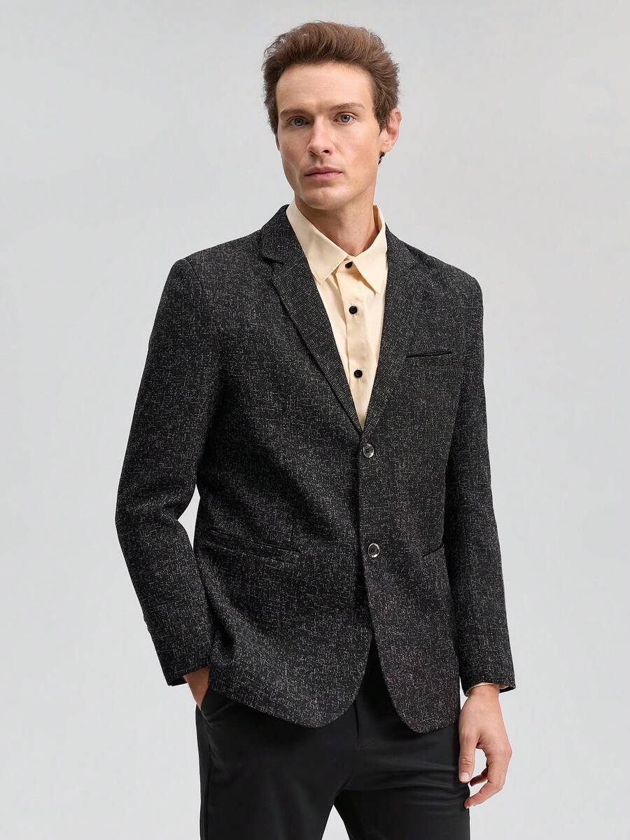 Officeau Men's Fashion Business Pointed Collar Suit Jacket - Black - View 1