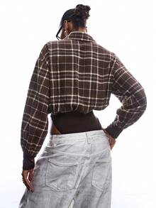 LYSMO 2026 New Arrive Minimalism Spring/Summer Women's Plaid Drop Shoulder Long Sleeve Casual Bodysuit - Brown - View 2