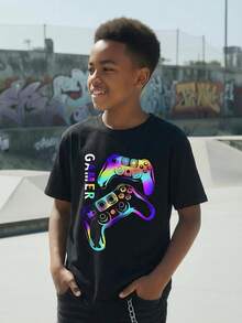 Fantacosmos Teen Boys' Gaming Controller & Letter Print T-Shirt