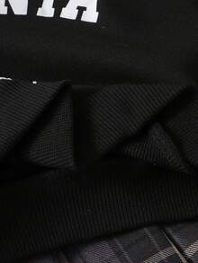 SHEIN 女童时尚宽松休闲翻领上衣（二合一）+条纹格纹百搭A字裙，学院风 - 黑色 - 查看 7