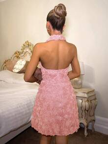 Glamine Charm Robe d'été pour femmes avec appliqués, col en V, dos nu - Rose bonbon - Voir 2