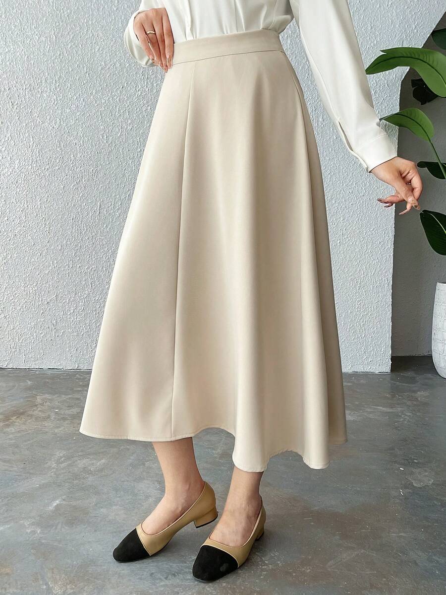 DAZY 纯色长款喇叭裙 - 米色 - 查看 1