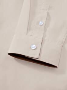 Calvornis Men's Casual Business Commuter Long Sleeve Shirt With Emblem Decor, Spring/Autumn Beige Shirt, Formal, Ceremony - Apricot - View 7