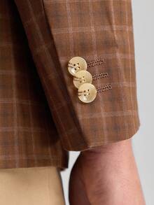 Officeau Furuyal 男士条纹单排扣长袖修身西装外套，棕色，尺码 XS-3XL，适合派对、婚礼、通勤、晚宴、商务场合 - 咖啡棕 - 查看 4