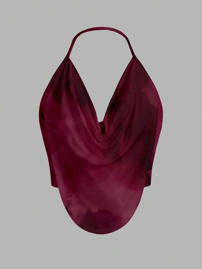 Firerie Elegant Sexy Casual Minimalist Tie-Dye Full Print Party Style Halter Neck Tank Top For Women, Suitable For Spring, Summer, Valentine's Day, Carnival