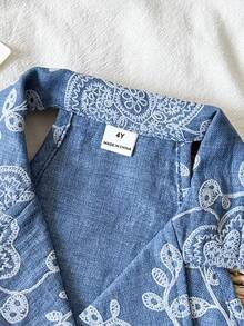 Playful Pals 2pcs/Set Girls Casual Floral Embroidery Print Vest Top And Pleated Skirt Set, Fashionable Outfit For Spring/Summer Occasions Like Outings, Travel, Parties, Daily Wear - Blue - View 5