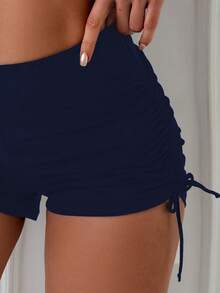 Swim Basics Women's Solid Color Side Drawstring Swimsuit Bottom, Summer Beach Vacation - Navy Blue - View 5
