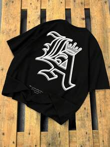 Manfinity Roughcore Áo thun nam phong cách đường phố in chữ Los Angeles, áo thun hip hop, áo thun in hình dành cho nam. - màu đen - Xem 5