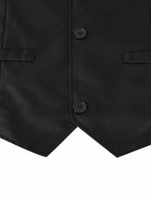 SHEIN 5pcs/Set Teen Boy Gentleman Suit, Includes Blazer Jacket + Slim Fit Vest + Dress Pants + Bow Tie + Pocket Square, Elegant High-End Formal Outfit Suitable For Birthday Party, Gala, Performance, Hosting, Wedding Season, Birthday, Wedding, Graduation - Black - View 6