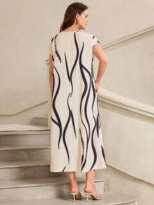 Miaspire 女士印花圆领短袖休闲连衣裙 - 彩色 - 查看 2