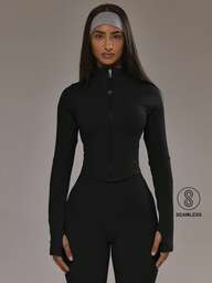 Musera Sport Chaqueta con cremallera y bajo teñido a la tina, parte superior sin costuras, conjunto de activewear para pádel, otoño e invierno, deporte, gimnasio, entrenamiento, aleación