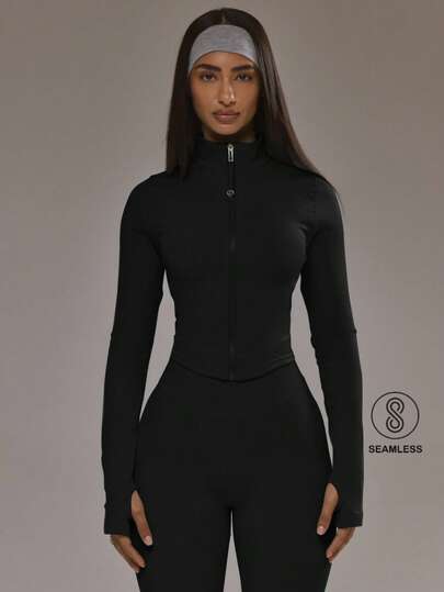 Musera Sport Chaqueta con cremallera y bajo teñido a la tina, parte superior sin costuras, conjunto de activewear para pádel, otoño e invierno, deporte, gimnasio, entrenamiento, aleación