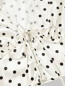 SHEIN MOD Elegante Pendler-Bluse für Damen mit Polka-Punkt-Muster und Spitzeneinsatz - Verschiedenfarbig - Übersicht 5