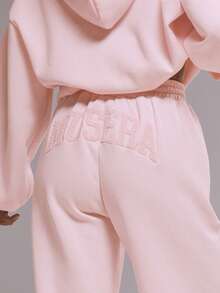 MUSERA Flocking Wide Leg Joggers Tracksuit Bottoms Only  Cute Casual Cosy Spring - Pink - View 2