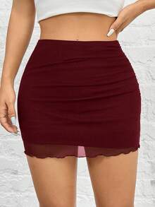 SHEIN EZwear 酒红色针织网眼女裙 - 酒紅色 - 查看 4