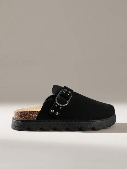 Solecia Women's Buckle Design Casual Thick Sole Slip-On Mules