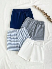 SHEIN Vintaside Kids 4条装幼儿男童纯色舒适休闲针织短裤 - 彩色 - 查看 2