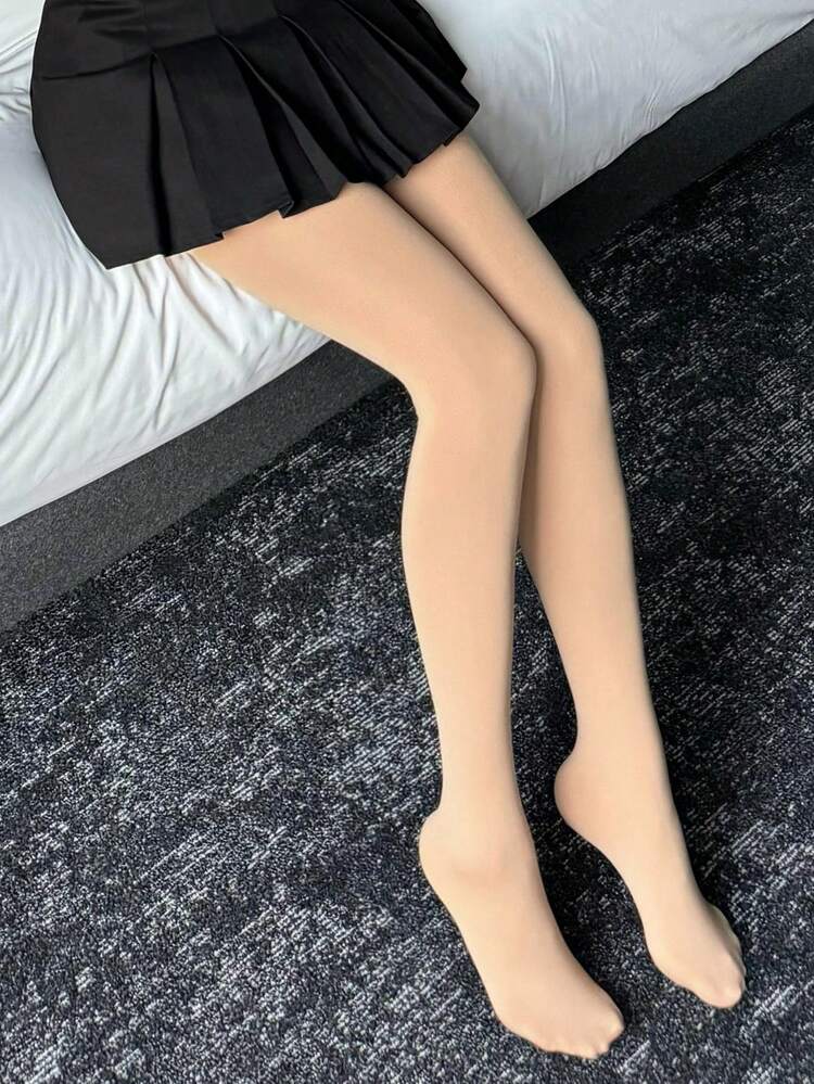 Women's Solid Color Thermal Lined Warm Tights, Suitable For Autumn/Winter