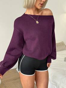 Slayform Women's Off-Shoulder Knit Sexy Fashion Versatile Sweater - Burgundy - View 1