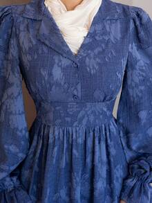 DAZY 女士优雅镂空通勤连衣裙 - 藍色 - 查看 1