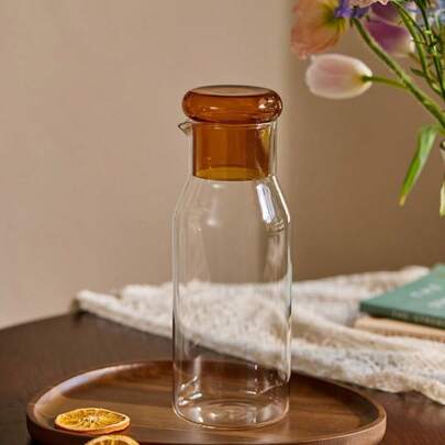 Zazumi 850ML Luxury Transparent Heat-Resistant Borosilicate Glass Jar For Milk Ice Coffee Water And Juice Jars Dispenser Refrigerator Fridge Pitcher Teapot Carafe Cold Brew Drinking Infuser Bottle Maker Jug With Lid