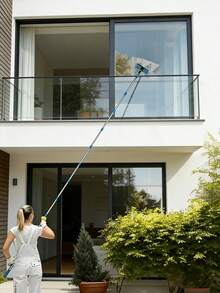 2-In-1 High-Rise Window Cleaning Kit With 10 Extension Rods For High-Rise Glass Wipe And Scraper, Reusable Microfiber Pad, No Power Required, Machine Washable, Ideal Mother's Day Gift - Multicolor - View 1